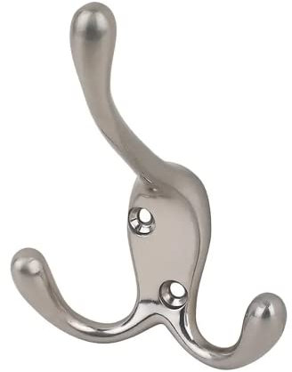 Aretro Satin Nickel Stainless Steel Look Three Prong Triple Back of Door Wall Hat Coat Robe Hanger Hook with Screws