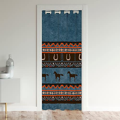 Tende oscuranti geometriche sudoccidentali per finestre con cavalli, tende per porta, tende per camera da letto con oscuramento tribale e arte moderna per porte con finestre 106x203cm 1 pannello
