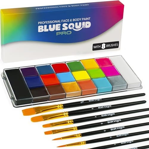Kinderschminke Set Face Paint von Blue Squid PRO 20x10g Klassische Professionelle Schminkfarbe und Bodypaint, Profischmink-Palette, Fasching, Halloween, Erwachsene & Kinder, Sicheres Schminkfarbe