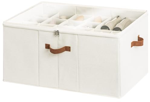 StorageWorks Shoe Organiser for Closet, Extra Large Fabric Shoe Storage Box Fits up to 24 Pairs, Shoe Organiser Containers, Shoe Box with Clear Cover, Adjustable Dividers for Shoe Storage, Beige
