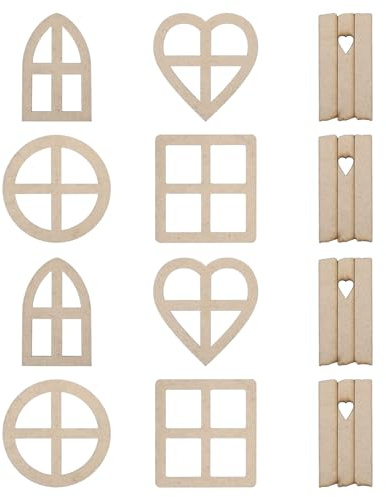 PATIKIL 5 Estilos Madera Hada Puerta Ventana, 2 Juego/12uds Miniatura Jardín Puertas Mini Ventana Hada Casa Accesorios para Bricolaje Muñecas Casa, Natural Color