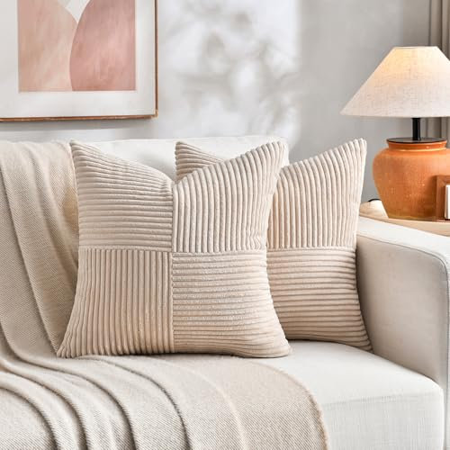 FDTERN 2er Set Khaki Beige Kordsamt Kissenbezug 50x50CM Weich Moderne Dekorative Kissenbezüge Kissenhülle Dekokissenbezug Sofakissen Dekokissen Boho Deko für Sofa Schlafzimmer Wohnzimmer Balkon