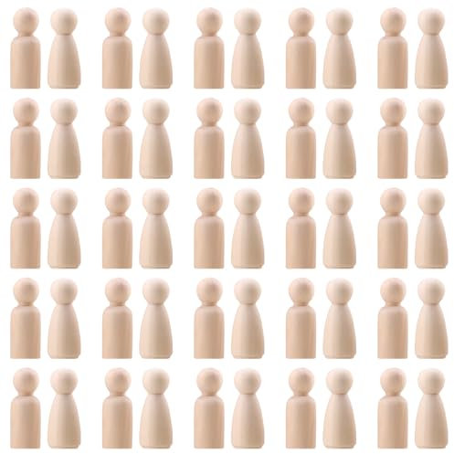 LLMtn Lot de 50 Figurines en Bois à Peindre et Bricoler - Jeu Familial - Poupées et Cônes pour Noël, Mariage, Anniversaire