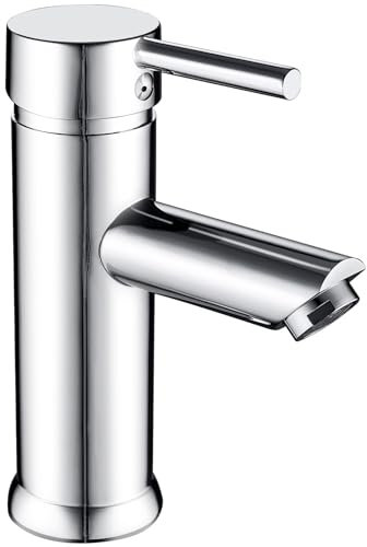 Jacurley Basin Taps Mixers Bathroom Sink Tap, Modern Taps for Bathroom, Single Lever Hot and Cold Basin Mixer Tap with UK Standard Hoses, Chrome