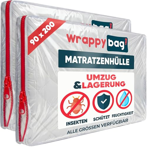 WRAPPYBAG – Custodia in Plastica per Materassi - 5 Misure Disponibili - Sacca Protettiva Impermeabile e Resistente agli Strappi - Per Traslochi, Conservazione e Trasporto - 90x200 - lotto di 2