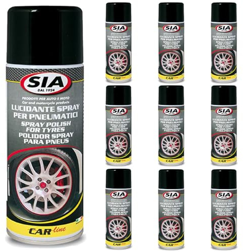 Generico Sia 8548 Nero GOMME LUCIDANTE Spray per Pneumatici. Protegge E RAVVIVA Il Colore dei Pneumatici PRESERVANDOLI da SCREPOLATURE E da Agenti ATMOSFERICI. Kit PROMOZIONE 10 bombolette da 400 ML
