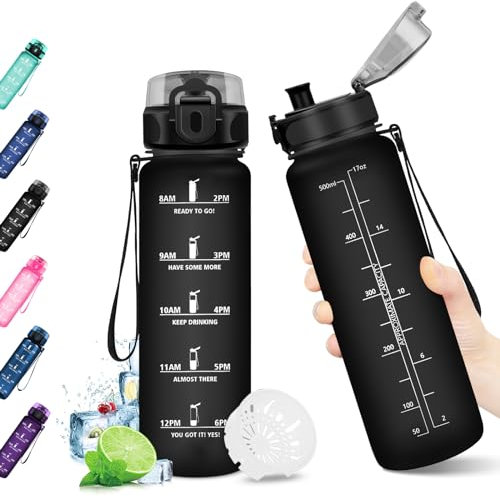 KollyKolla Trinkflasche 500ml Kinder, Trinkflasche Kohlensäure Geeignet, Trinkflasche mit Zeitmarkierung, BPA-Frei, Auslaufsicher Wasserflasche, flasche für Kinder, Fahrrad, Schule, Outdoor, Fahrrad