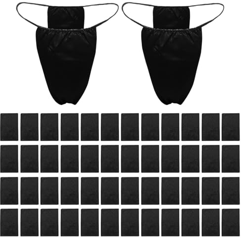 FUIPVGI 50 Piezas Bragas Desechables para Tanga, Tangas Desechables Tang No Tejidas, Braguitas de Bikini Tanga, para Bronceado en Aerosol y SPA Bragas Postparto, Bragas Desechables para SPA (Negro)