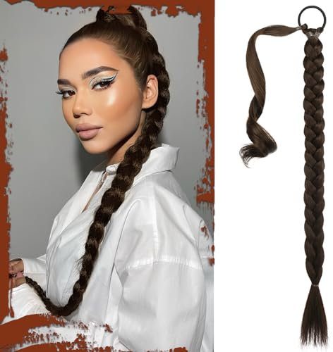 Sofeiyan Braid Extensions Pferdeschwanz Verlängerung mit Haargummi 76cm Lange Geflochtener Ponytail Verlängerung Natürliches Haarverlängerung Synthetisches Zopf Haarteil für Damen
