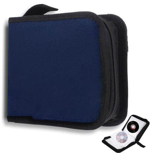 qhklew CD Tasche für 40 Disc, CD DVD Discs Aufbewahrungstasche, mit Reißverschluss Oxford Handtaschen, Mappe zur Aufbewahrung, Platzsparend für Auto und Zuhause, Blau