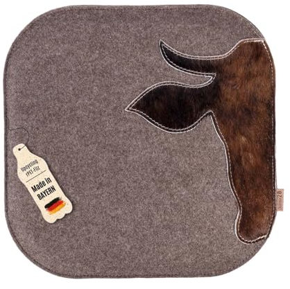 kontor28 - nachhaltiges Design Sitzkissen XAVERL mit Echtkuhfell, handgefertigt Made in Germany, 37,5 x 37,5cm aus Upcycling rPET Filz, mit Polsterung-Outdoor geeignet & waschbar, Natur 4er Set