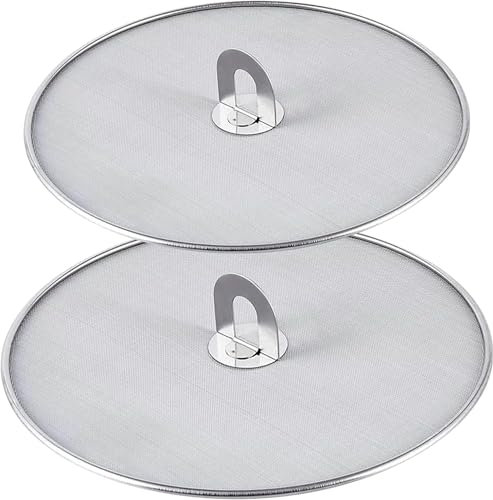 2 Stück Edelstahl Spritzschutz Multifunktionaler Spritzschutz Pfannen,mit faltbarem Küchengriff, Küchenbratpfannenöldeckel (25cm+32 cm)