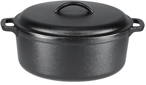 BOJHGO Gryta med lock gjutjärnsgrytor med förkryddat lock, dubbla handtag, 7 liter, svart