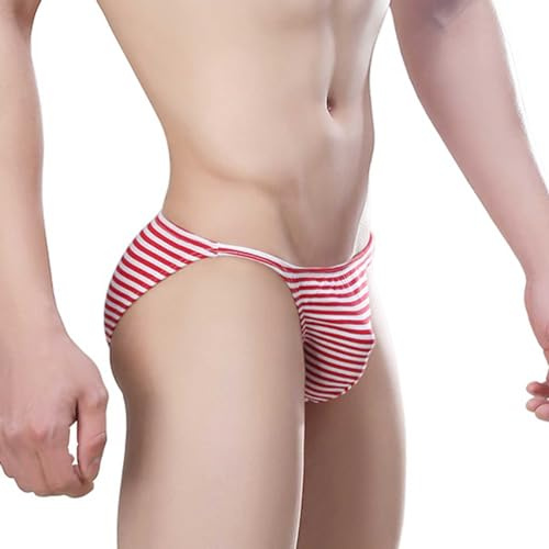 Sous-vêtement fonctionnel pour homme Slip rayé pour homme avec fines rayures sportives absorbant la transpiration culotte de bodybuilding en coton short de sommeil, rouge, L