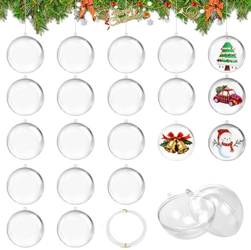 wadafen 20 pcs Bolas Navidad Transparentes de Ø8 cm, Equipadas con Hilo Transparente, Rellenable Bolas de Navidad de Acrílico Plástico, para Navidad y Decoración Hogar