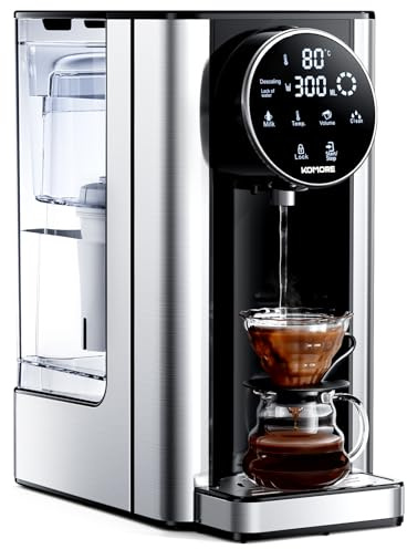 KOMORE 2.7L Instant Hot Water Dispenser, Filter Water Dispenser with 7 Temperature Presets & 7 Volume Options, 2600W Fast Boil, Electric Kettle with LED Touch Display, Black