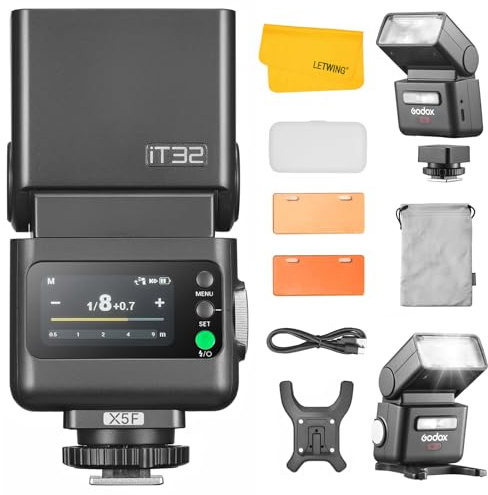 GODOX IT32 TTL Camera Flash with X5F Wireless Flash Trigger for FUJI, 2.4G Wireless Flash HSS 1/8000s, Built-in Receiver & Lithium Battery, 510 Full Power Flashes, LED Modeling Light, Magnetic Hotshoe