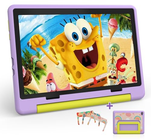Laptok Kinder Tablet 10 Zoll,Android 15 Tablet mit 20 GB RAM+64GB ROM(TF 1TB), Kindersicherung, Wi-Fi 6G, Widevine L1, 5000mAh, Sturzsicherer Schutzhülle, Tolles Geschenk für Kinder Lila
