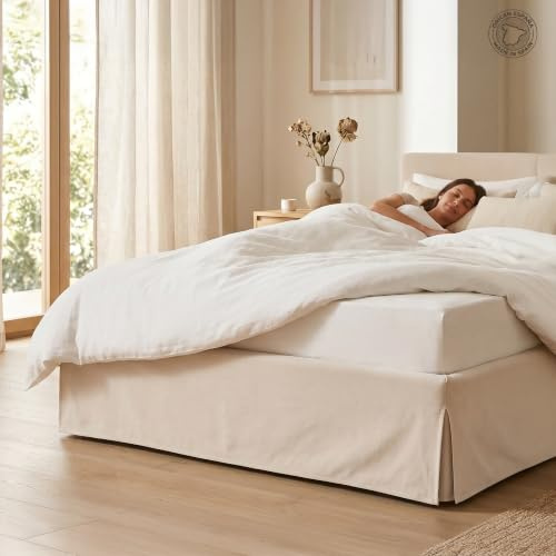 FUSIONHOME Cubre Canapé Cama 90x190/200 cm Piedra Premium - Funda Somier Faldón Cubrecanapé Ajustable - Acabado Fuelle Inglés Elegante - Transpirable y Antideslizante 100% Fabricado en España