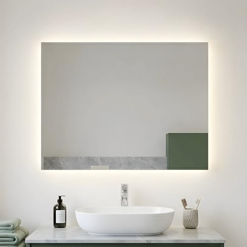 Kiamami Valentina - Specchio Arredo Bagno 90 x 70 cm con Illuminazione LED