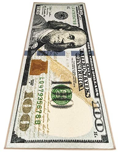 HUAHOO Money Rugs Teppich, 100 Dollar Bill Läufer, Teppich, für Wohnzimmer, Küche, Waschlappen, Schlafzimmer, Badezimmermatte (55,9 x 134,6 cm)