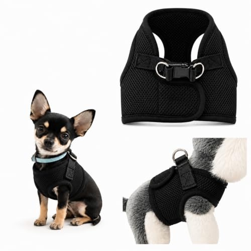 XXXS XXS XS Tiny Teacup Chihuahua Puppy Dog Harness with Clip for TINY Teacup Miniature Breeds Kitten Yorkie Maltese Terrior Puppy Dogs (XXS - Chest 26-30cm, Black)