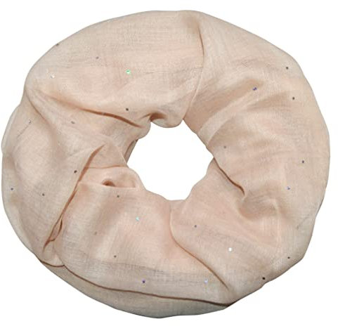 thb Richter Damen Glitzerschal Schlauchschal Loopschal Einfarbig Uni Sommerschal mit Glitzer Strass Loop Tuch Tücher Schals (Strass - Beige)