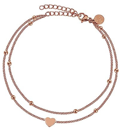 GD GOOD.designs Fußkettchen Herz Roségold für Damen - Wasserfest I Mehrreihige Fußkette - Verstellbar I Filigraner Edelstahl Fußschmuck mit 18K Vergoldung