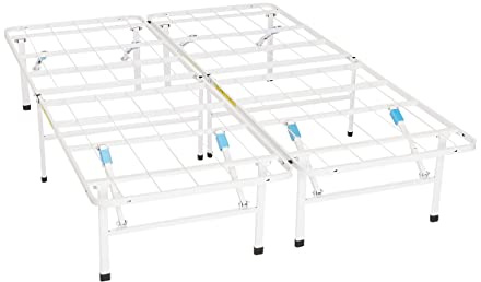 Amazon Basics Platform Bed Frame Full, Foldable Metal, Tool-Free Setup, 14 Inches High, White