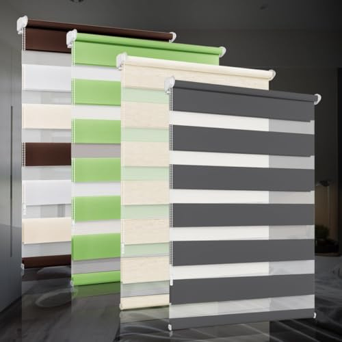 bobodeco Doppelrollo klemmfix ohne Bohren Duo Rollos für Fenster mit Klemmträger, Anthrazit B90 x H130cm (Stoffbreite 90cm), Fensterrollo lichtdurchlässig & verdunkelnd Wandmontage Sichtschutz