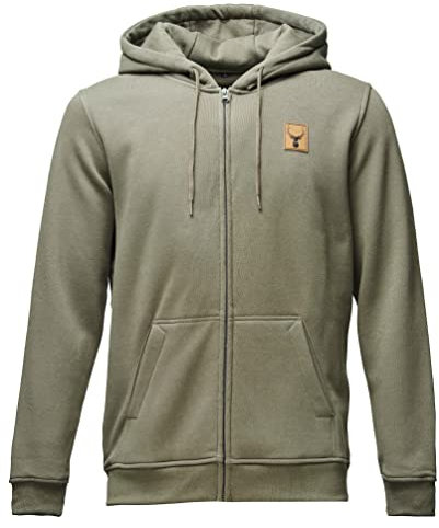 Baddery Jägerjacke Herren - Hirsch (Leder-Patch) - Jagdjacke Männer - Geschenk für Jäger - Kleidung Jagd Zubehör (BY012 Zip-Hoodie Oliv L)