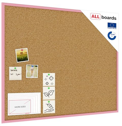 ALLboards Pinnwand mit Rosafarbenem Holz Rahmen 100x80cm Korktafel Korkwand Pinnwand Kork
