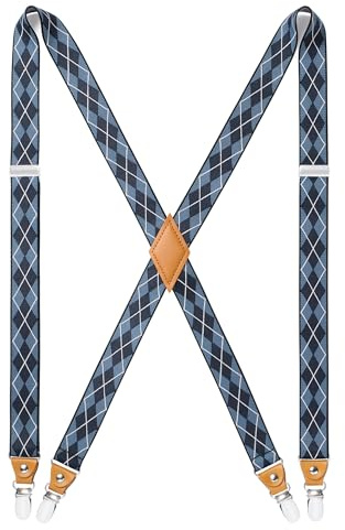 HISDERN Bretelles pour hommes avec 4 bretelles à clips métalliques très solides, taille unique, réglable et élastique, forme X