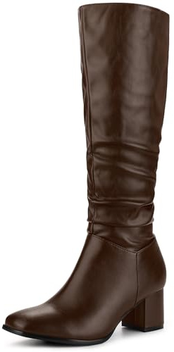 Perphy Square Toe Chunky Heel Knee High Boots for Women Brown 5 UK/Label Size 7 US