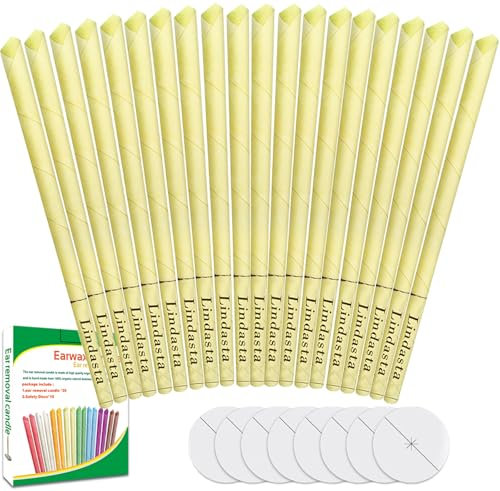 20 Pcs Ear Candles,All Natural Ear Candles Beeswax Candling Cones,Lindastas Ear Wax Candles,100% Non-Toxic Cylinders Fragrance Hollow Cone Candles with(20 Ear Candle)+10 Protective Disks