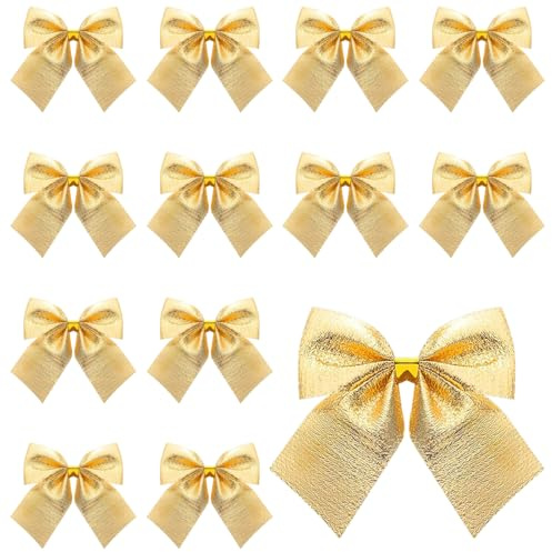DEARMAMY 12 Stück Kleine Mini-Samtschleifen Weihnachtsschleife Goldenes Band Fliege Weihnachtsbaumschleifen Minischleifen Kranzschleifen Weihnachtsbaum-Hängedekorationen