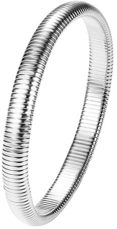 JewelryWe Schlangen Armreif Damen Elastisch: 8mm Breite Silber Edelstahl Stretch Armband Elastisch Schlangenarmband Manschette Armspange für Frauen Mädchen
