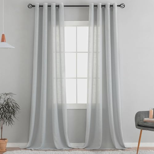VOILYBIRD Gardiner med naturlig linnestruktur och öljetter, linnegardiner för fönster i vardagsrummet (ljusgrå, 160 x 140 cm (H x B), 2 stycken)