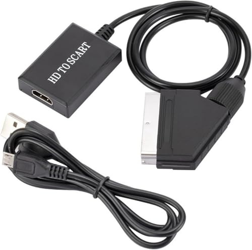 SCART to HDMI Converter, 1080P/720P Upscaler Adapter for DVD Player, PS3, VCR to TV Monitor Projector, SCART Input to HDMI Output Video Converter Cable with USB Power