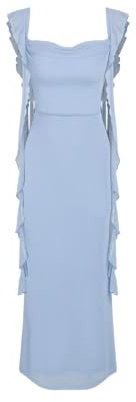 CIDER Formal Dresses for Women Wedding Guest Dresses Summer Maxi Dress Sleeveless Mesh Ruffle Cocktail Dress Elegant Outfits Blue