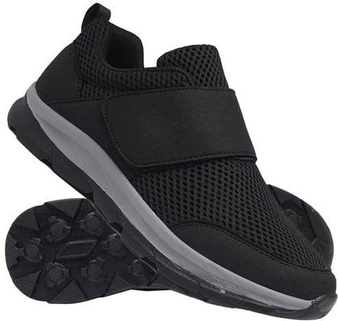 AZMAHT Pantofole Leggere con Strappo Scarpe Diabetiche per Uomo Scarpe Ortopediche Slip-on Chiusura Regolabile Scarpe da Passeggio con Sostegno dell'Arco Plantare Terapeutico,Nero,45/275mm