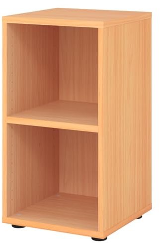 bümö Regal Buche, Standregal aus Holz für 2 Ordnerhöhen - Bücherregal klein 40 cm schmal, Aktenregal für Ordner & Bücher, kleines Büroregal, Holzregal, Ordnerregal, Buchregal Dachschräge