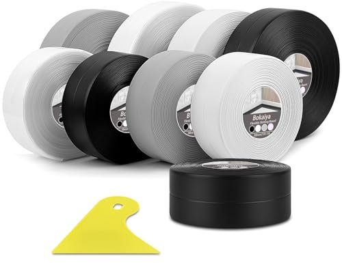 Bokaiya Cinta Baño Selladora,Negro Cinta de Sellado Impermeable Autoadhesivas, Listón de Calcetines blandos, Zócalo Flexible, Para Coche, Bañera, Puerta, Ventana, Fregadero de Cocina (3.8cm x 5m)