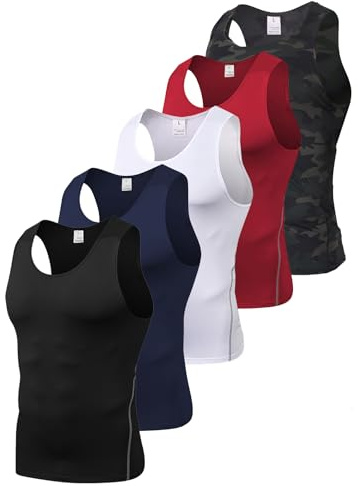 Sanke 5 Pack Men's Camouflage Compression Shirts Sleeveless Athletic Workout Tank Top Sports Baselayer Running Undershirt