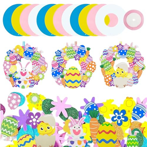 Xbessc 12 Pièces Bricolage Couronne de Pâques Bricolage Paques Autocollant D'artisanat en Mousse de Pâques Activité Paques pour Loisir Créatif Activité Manuelle DIY Fête Printemps