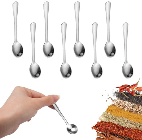 8 Pezzi Piccoli Cucchiai in Acciaio Inox per Barattoli di Spezie, 9cm Cucchiaini da Moka in Acciaio Inox, Mini Cucchiaini da Tè Britannico, Piccole Cucchiaini da Caffè, per Spezie, Sale, Piccole