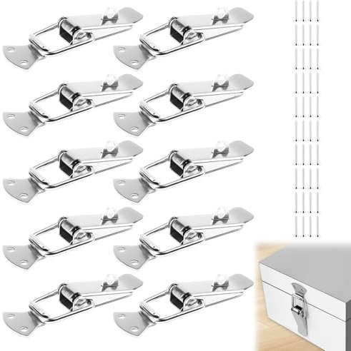 Lot de 10 loquets à bascule à ressort en acier inoxydable 56 mm avec fermoir à levier pour tiroir, armoire, étui, boîte à outils
