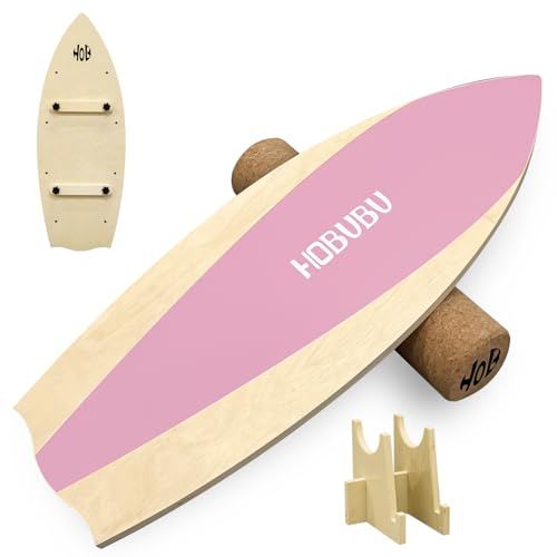 Balance Boards for Indoor and Outdoor Training, Wooden Balance Board with Cork Roller and Adjustable Stoppers, Suitable for Beginners & Experts|Adults & Youth, Pink
