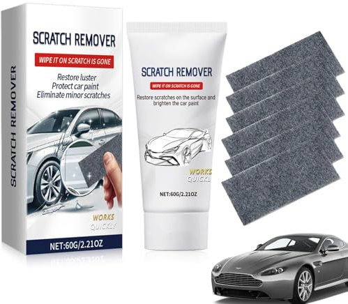 Teouuas Kit de Reparador de Arañazos Coche, 60g Pulimento Coche Arañazos, Pasta de Pulido con 6 Nano Sparkle Cloth, Car Scratch Remover, Elimina y Repara Arañazos Profundos, Restauración Pintura