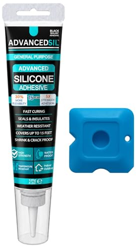 Black Silicone Sealant & Adhesive – Waterproof, Flexible, High Strength Multipurpose Sealant for Bathroom, Kitchen, Automotive, Glass, Metal & Outdoor Repairs. 120 ml